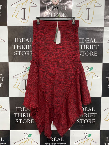 VERONIKA MAINE |L | WAIST 32 | A75 | RED AND BLACK MÉLANGE KNIT HANDKERCHIEF HEM SKIRT