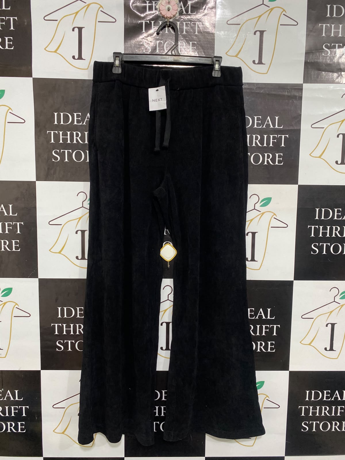 NEXT |L | WAIST 32 | A75 | BLACK TEXTURED DRAWSTRING WIDE-LEG TROUSERS
