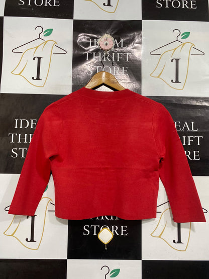 SPORTS CRAFT |XS | BUST 16 | A75 | BRIGHT RED OPEN-FRONT KNIT CARDIGAN