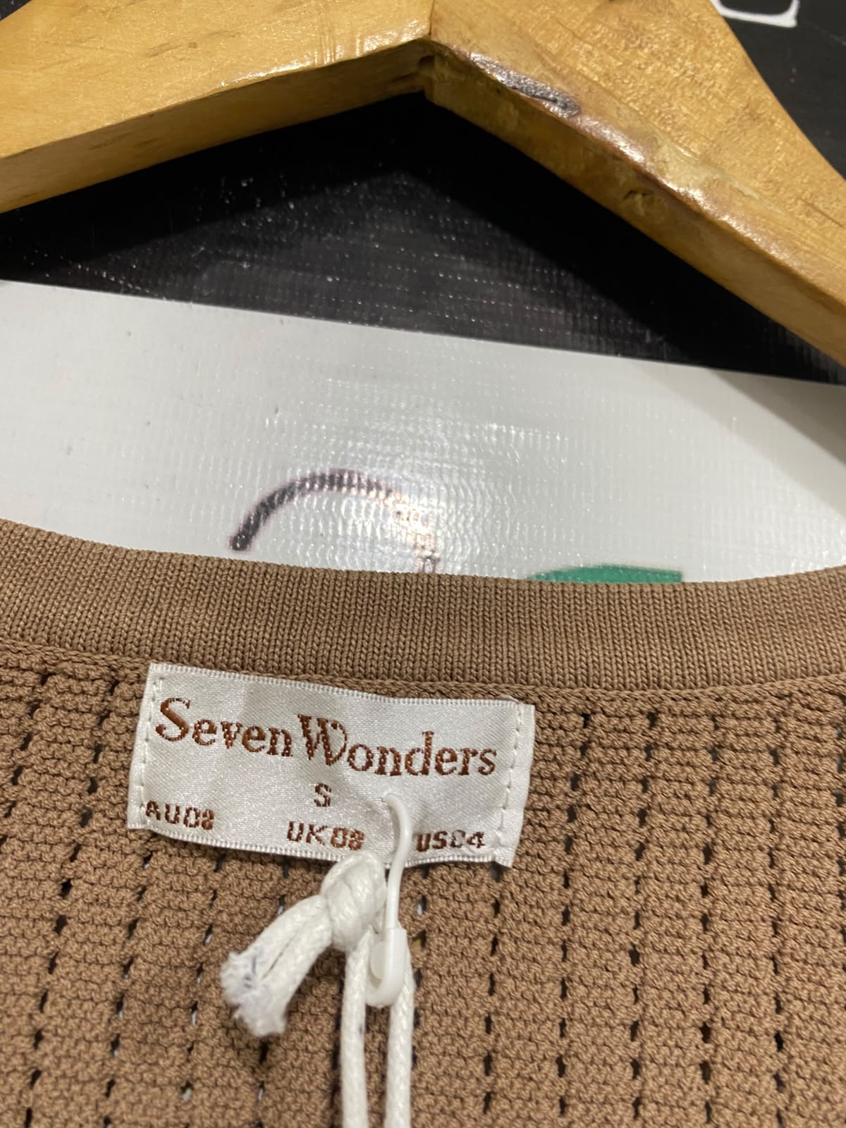 SEVEN WONDERS |S | BUST 16 | A75 | CAMEL BROWN OPEN-KNIT TANK TOP