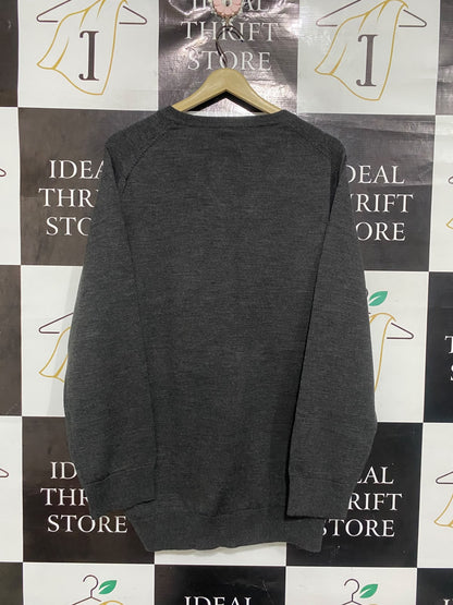 NNT | XL | BUST 24| A75 | CHARCOAL GREY V-NECK LONG SLEEVE KNIT PULLOVER