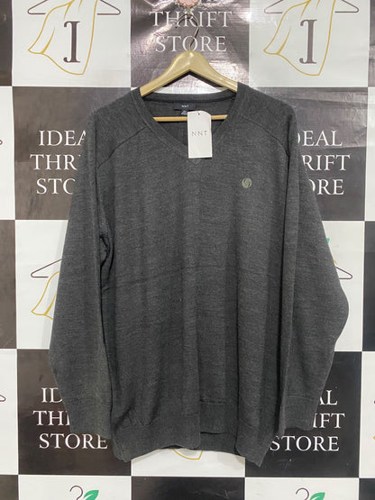 NNT | XL | BUST 24| A75 | CHARCOAL GREY V-NECK LONG SLEEVE KNIT PULLOVER
