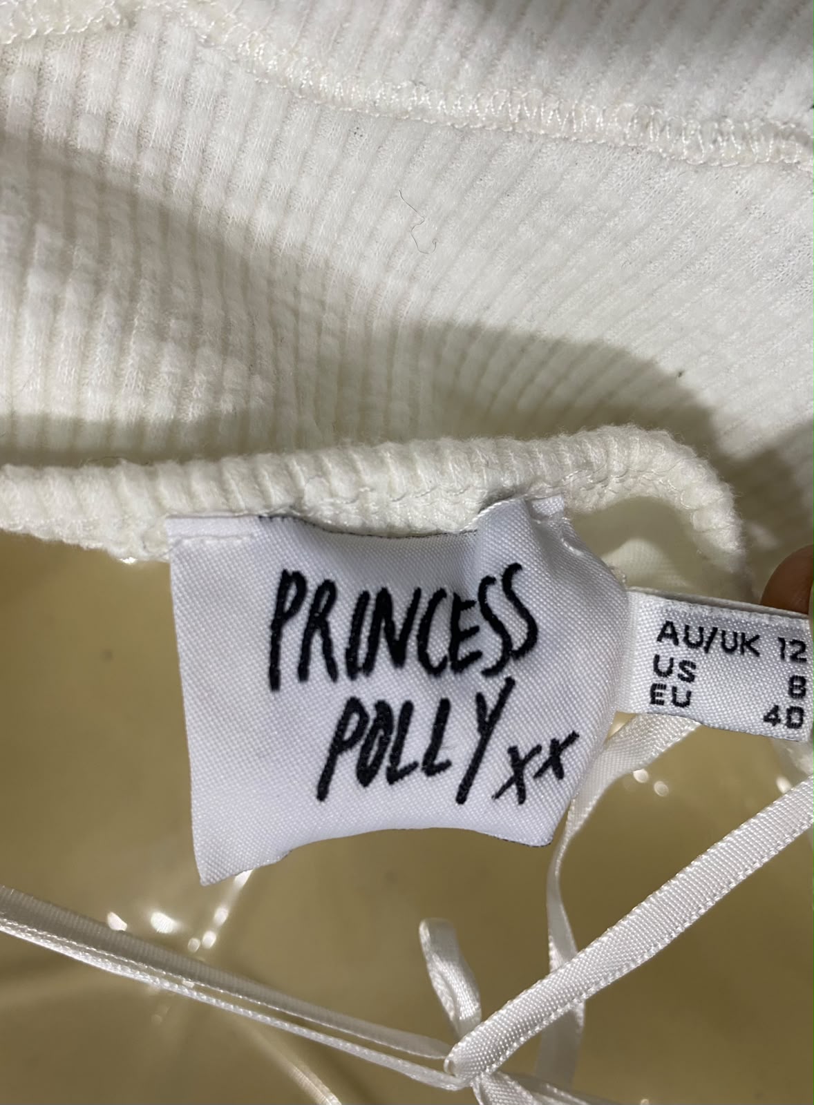PRINCESS POLLY |S|  BUST 16 | A75 | WHITE TEXTURED STRAINLESS STRAPLESS MAXI DRESS