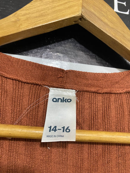 ANKO |XL | BUST 22 | A75 | RUST BROWN RIBBED OPEN-FRONT LONG CARDIGAN