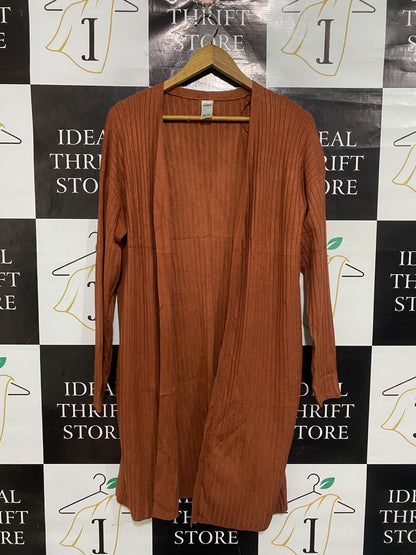 ANKO |XL | BUST 22 | A75 | RUST BROWN RIBBED OPEN-FRONT LONG CARDIGAN