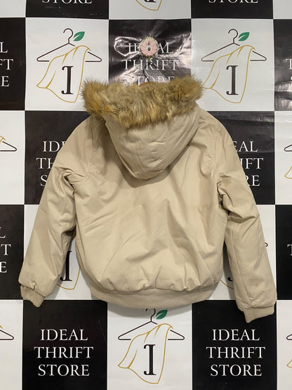 FRENCH CONNECTION |S | BUST 21 | A75 | BEIGE FAUX-FUR HOODED PUFFER JACKET