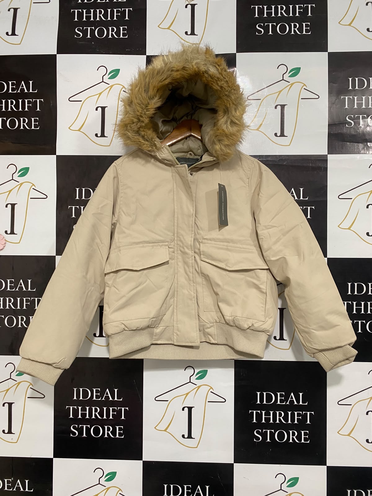 FRENCH CONNECTION |S | BUST 21 | A75 | BEIGE FAUX-FUR HOODED PUFFER JACKET