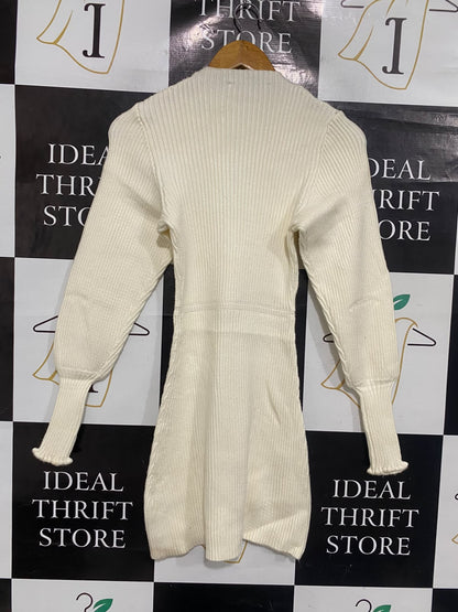 ZARA |S | BUST 11 | A75 | OFF-WHITE RIBBED LONG SLEEVE KNIT MINI DRESS