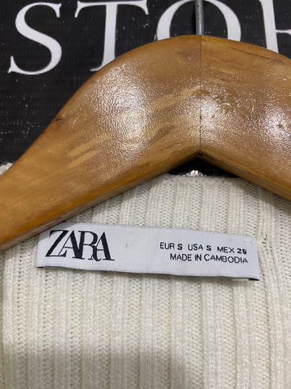 ZARA |S | BUST 11 | A75 | OFF-WHITE RIBBED LONG SLEEVE KNIT MINI DRESS