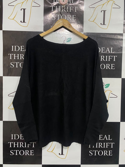 PREVIEW |L | BUST 28 | A75 | BLACK RIBBED BATWING DOLMAN SLEEVE KNIT TOP