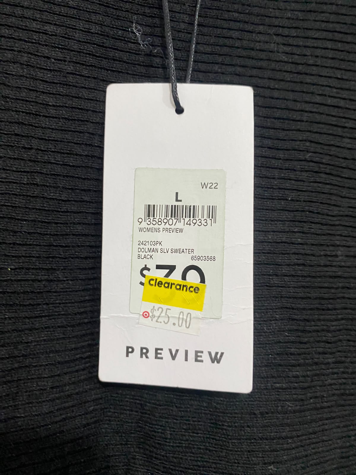 PREVIEW |L | BUST 28 | A75 | BLACK RIBBED BATWING DOLMAN SLEEVE KNIT TOP