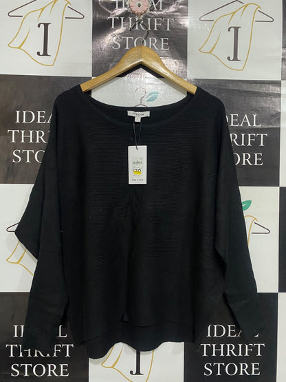 PREVIEW |L | BUST 28 | A75 | BLACK RIBBED BATWING DOLMAN SLEEVE KNIT TOP
