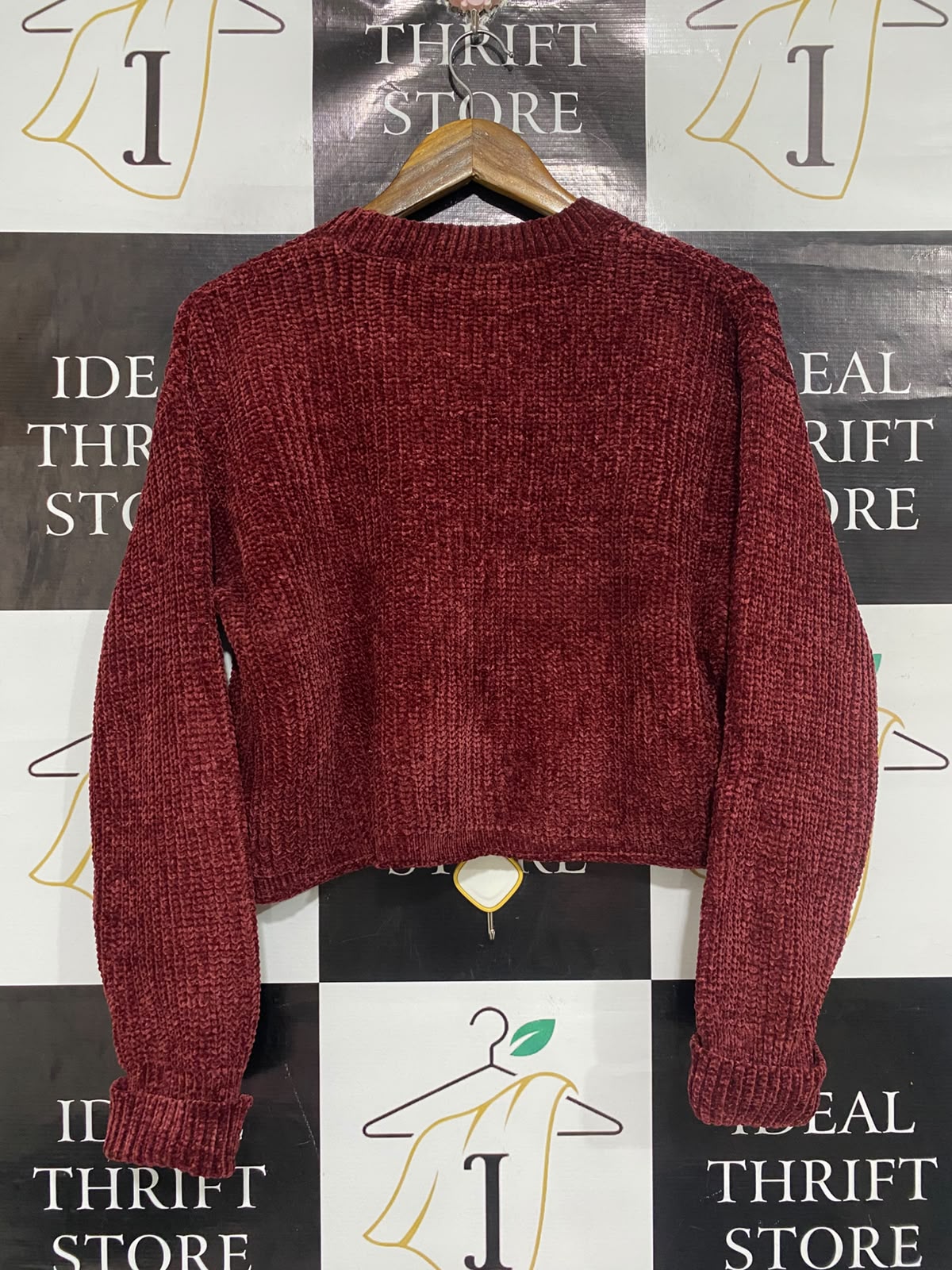 DOTTI |M | BUST 22 | A75 | MAROON CHENILLE CROPPED KNIT SWEATER