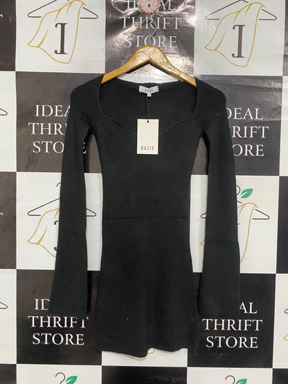 DAZIE |S | BUST 12 | A75 | BLACK RIBBED SWEETHEART NECK LONG SLEEVE MINI DRESS