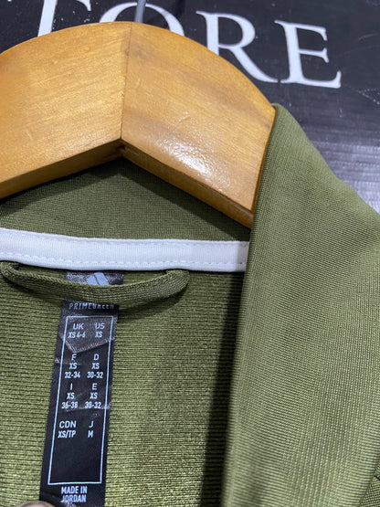 ADIDAS |XS | BUST 18 | A75 | OLIVE GREEN THREE-STRIPE ZIP-UP TRACK JACKET