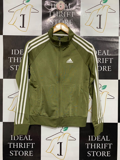 ADIDAS |XS | BUST 18 | A75 | OLIVE GREEN THREE-STRIPE ZIP-UP TRACK JACKET