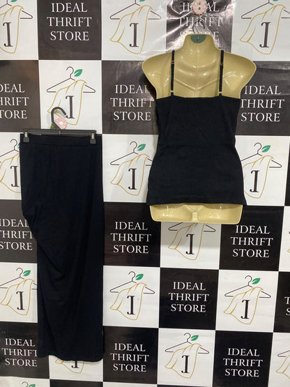 ALLY |S | A75 | BLACK RIBBED HALTER TOP AND RUCHED MIDI SKIRT SET