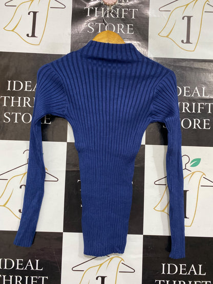 TEX |M | BUST 12 | A75 | ROYAL BLUE RIBBED MOCK NECK LONG SLEEVE KNIT TOP