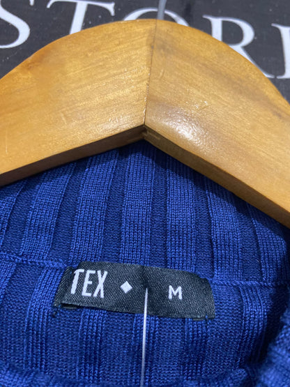 TEX |M | BUST 12 | A75 | ROYAL BLUE RIBBED MOCK NECK LONG SLEEVE KNIT TOP