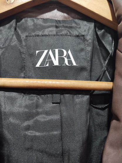 ZARA NEW WOMAN FAUX LEATHER BLAZER JACKET BROWN W-19'/ L-29'