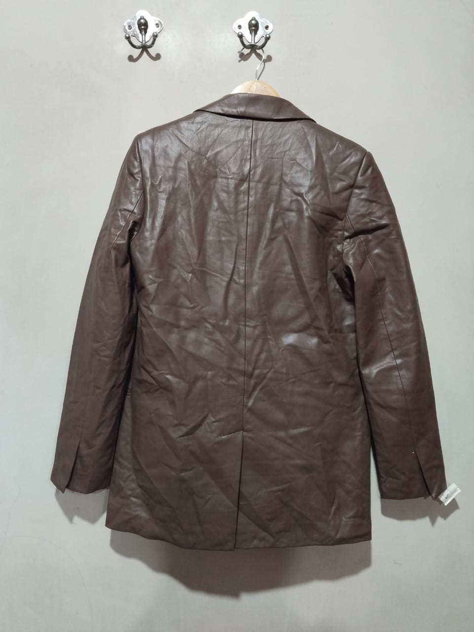 ZARA NEW WOMAN FAUX LEATHER BLAZER JACKET BROWN W-19'/ L-29'