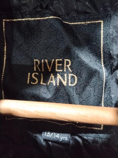 River Island Warm Winter Girl’s Jacket 13/14 Yrs Black With Hood W-18/ L-23