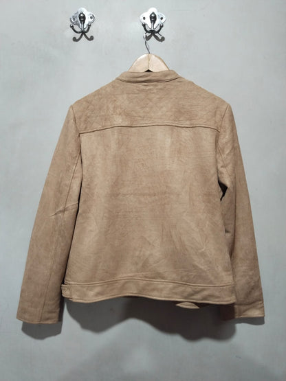 Dorothy Perkins Tan Soft Faux Leather Suede Zip Biker Bomber Jacket Size UK 18 / W-23/ L-24