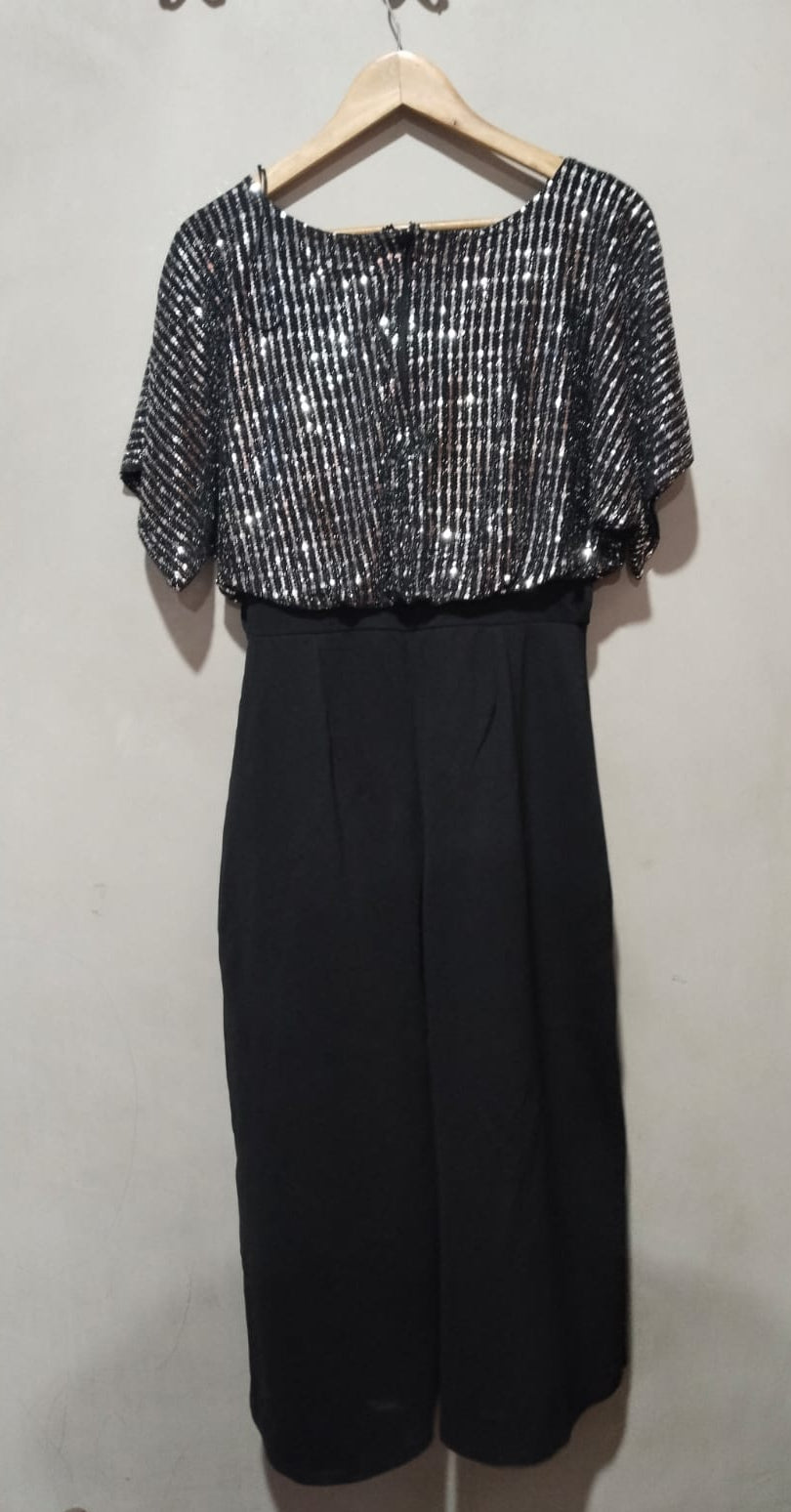 Silver Sequin 2-in-1 Wide Leg Jumpsuit | New Look W-14 / L-50