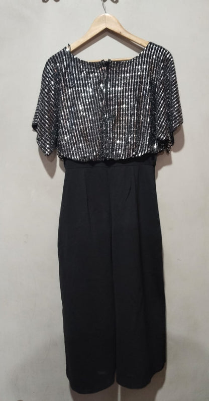 Silver Sequin 2-in-1 Wide Leg Jumpsuit | New Look W-14 / L-50