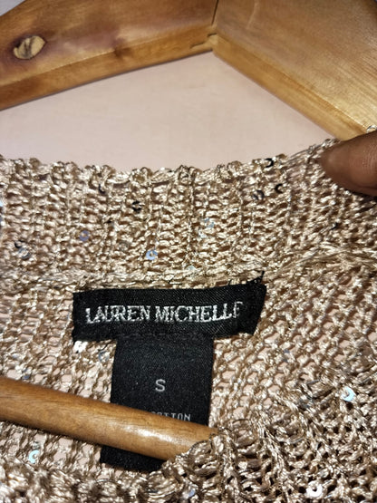 Lauren Michelle Tan / Beige Sheer Knit Sequins Sweater W-16 / L-28