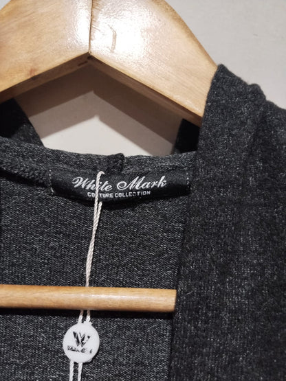 White Mark Open Front Duster With Hood Plus Size OSFM Black Heather Pockets W-19.5/L-36