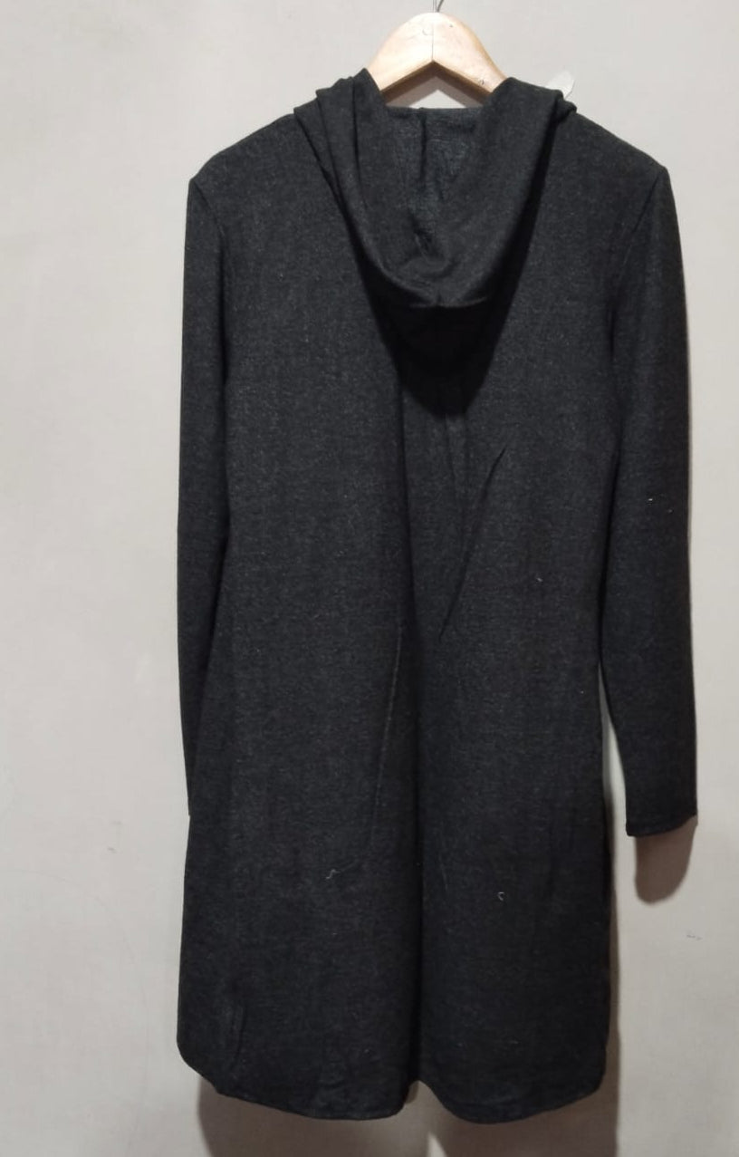 White Mark Open Front Duster With Hood Plus Size OSFM Black Heather Pockets W-19.5/L-36