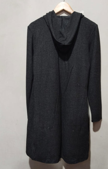 White Mark Open Front Duster With Hood Plus Size OSFM Black Heather Pockets W-19.5/L-36