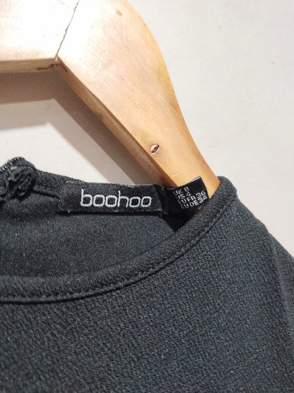 BOOHOO Black Long Sleeve Wide Leg Jumpsuit UK8 - W-15/ L-50