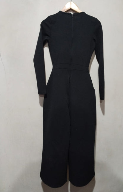 BOOHOO Black Long Sleeve Wide Leg Jumpsuit UK8 - W-15/ L-50