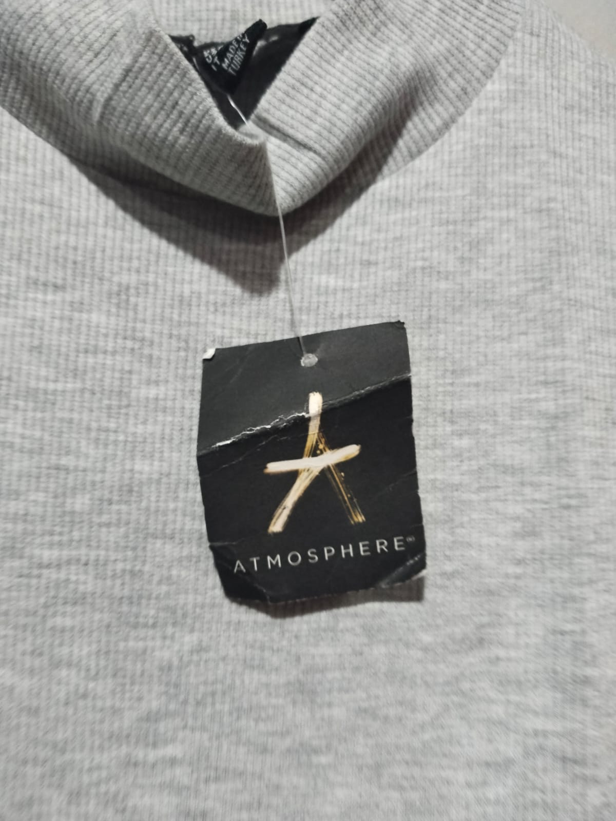 ATMOSPHERE Shirt Womens Small Heather Gray Sleeveless Ribbed Mockneck Top Tank W-14 / L-23