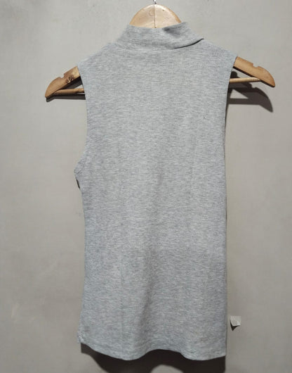 ATMOSPHERE Shirt Womens Small Heather Gray Sleeveless Ribbed Mockneck Top Tank W-14 / L-23