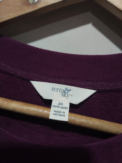 Terra & Sky Maroon Round Neck Long Sleeve Sweatshirt Sz 2X W-28 / L-26