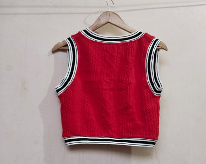 SHEIN Style Varsity Red Black V-Neck Sweatshirt Women W-15 / L-17