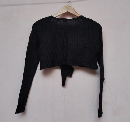 THE LIMITED Black Front Tie Cropped Sweater