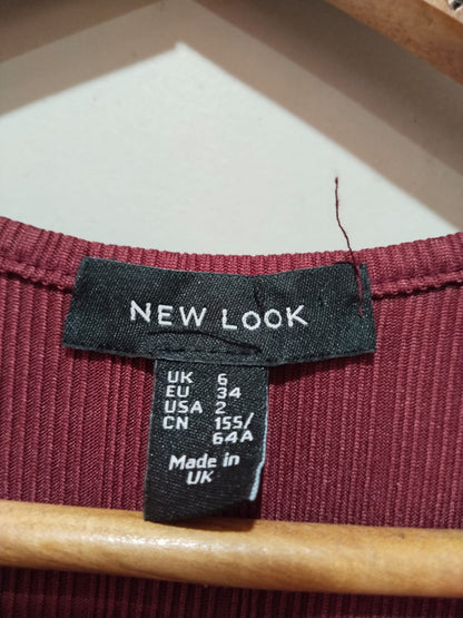 NEW LOOK BURGUNDY RIBBED WRAP CULOTTE BELTED JUMPSUIT W-14 / L-46