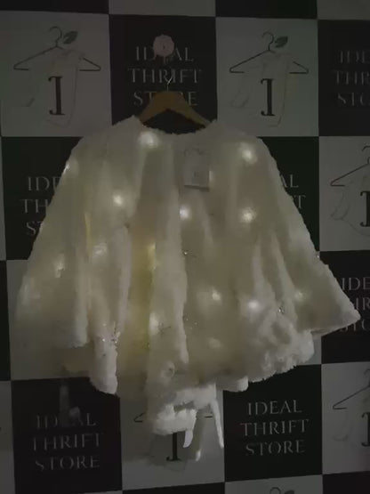 PIER 1 IMPORTS |M| BUST FREE | A53| IVORY FAUX-FUR EMBROIDERED ILLUMINATED TECHNICAL UTILITY CAPE